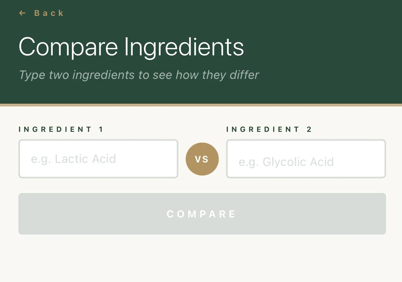 FaceFacts Compare Ingredients
